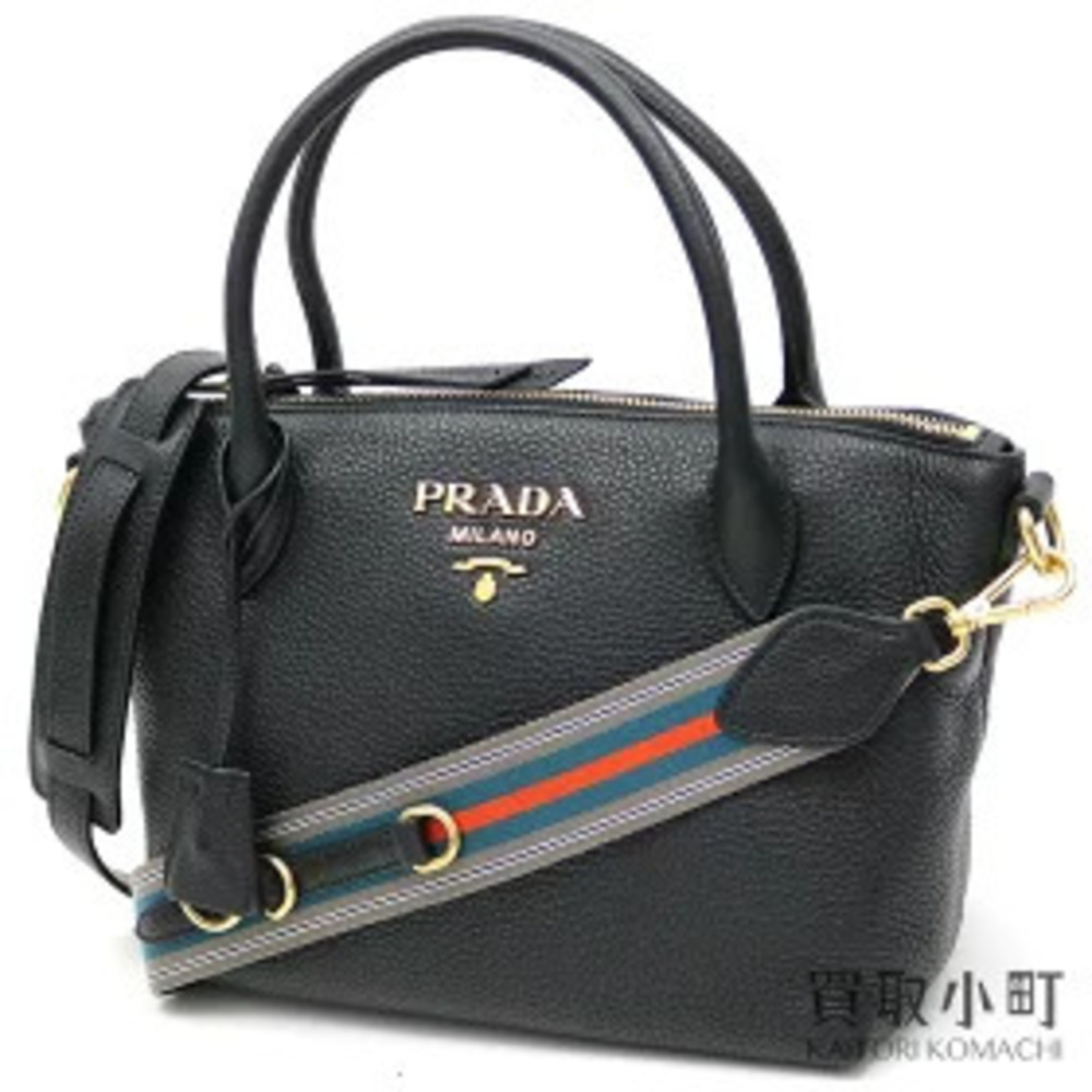 Prada Top Handle Bag Black Calfskin Triangle Leather Shoulder Tote VITDAINO